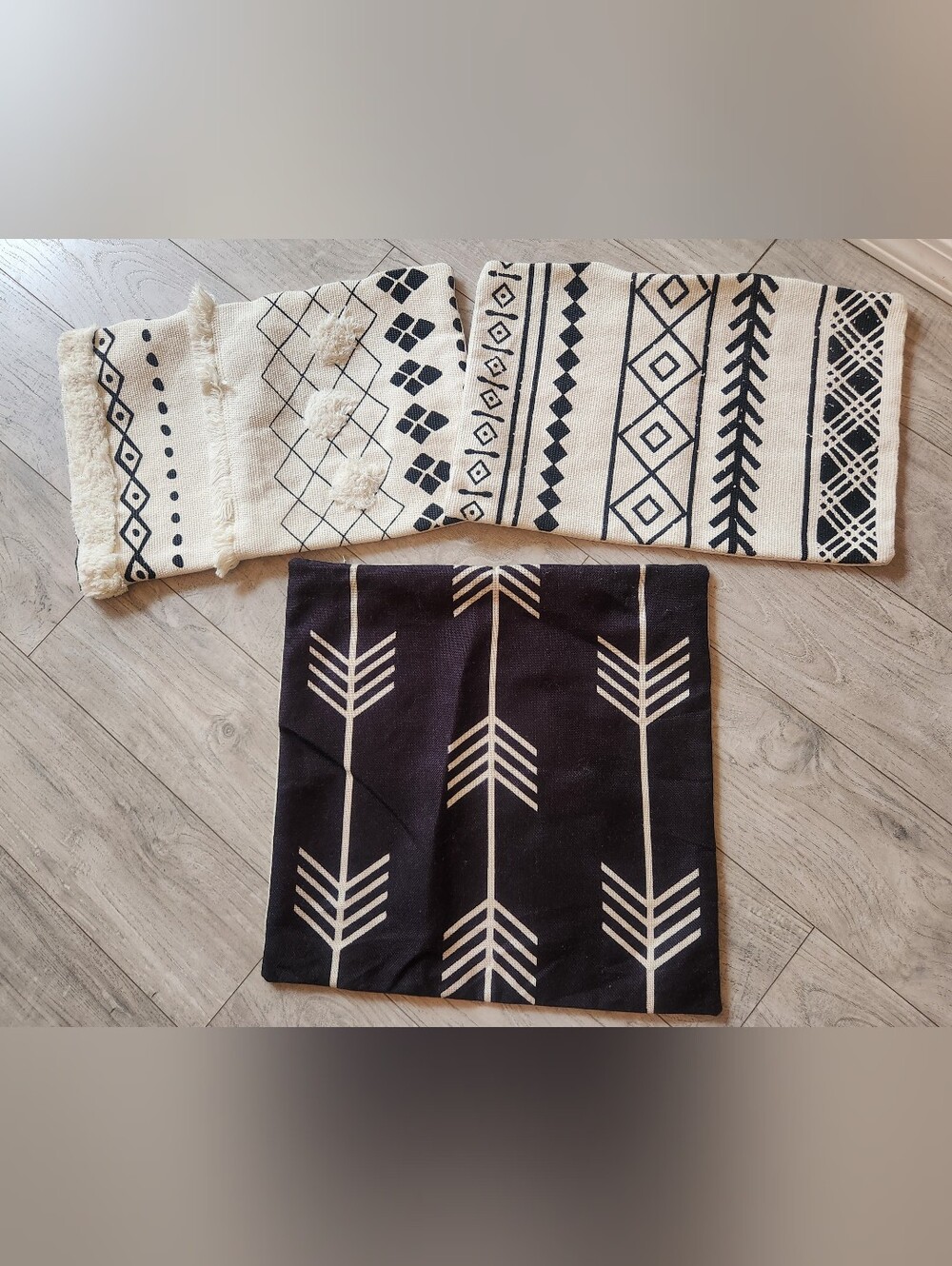 Set of 3 Boho Geometric Accent Pillow Covers Only Black & Cream